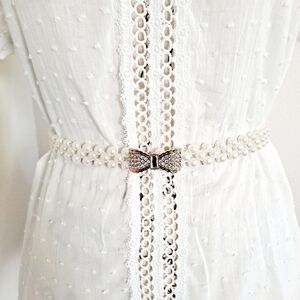 Pearl Bow Stretch Bridal event waist Belt Faux Pearls Feminine Coquette OS